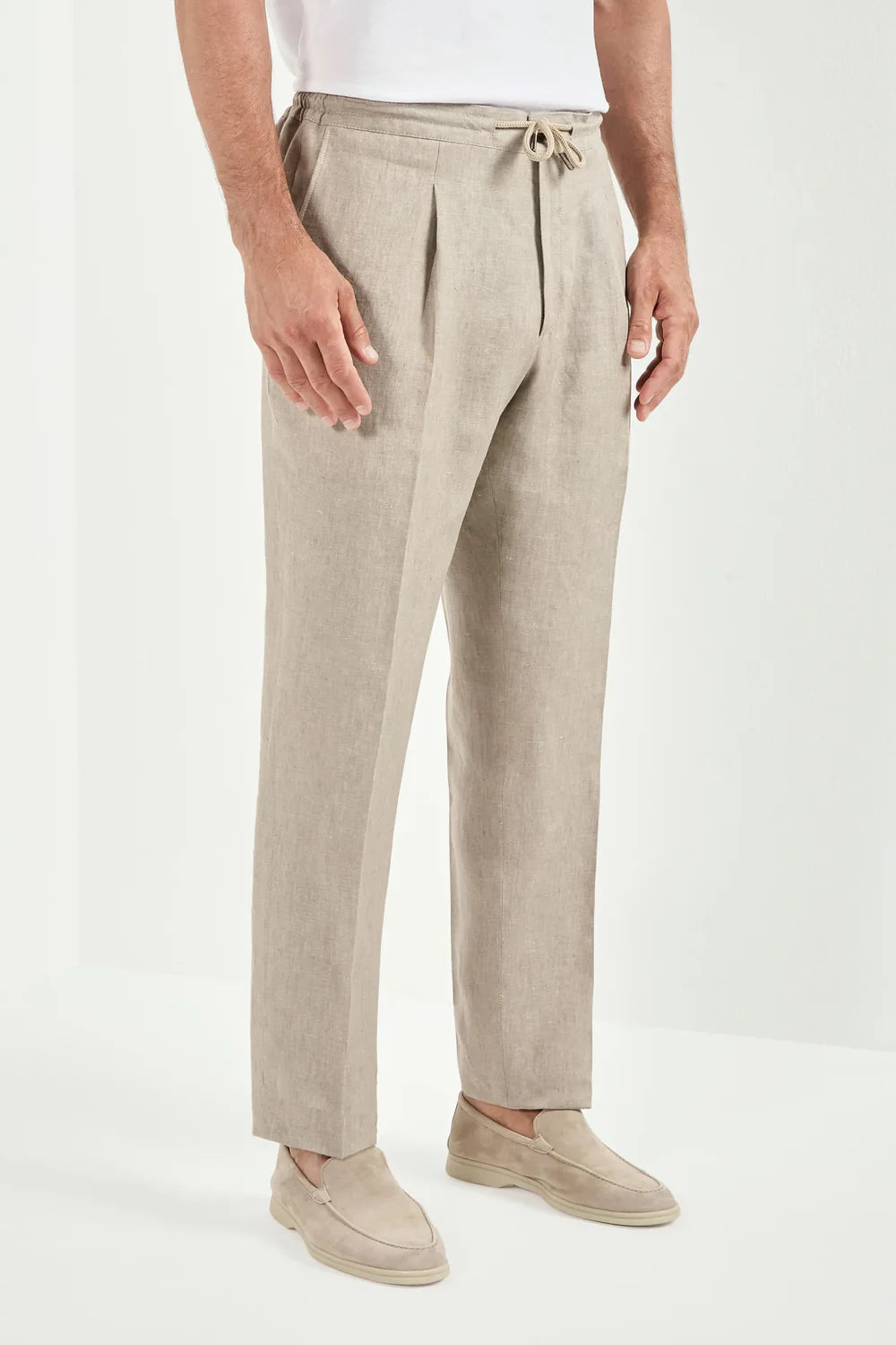 Pantalones Alassio de lino color topo - Hechos en Italia