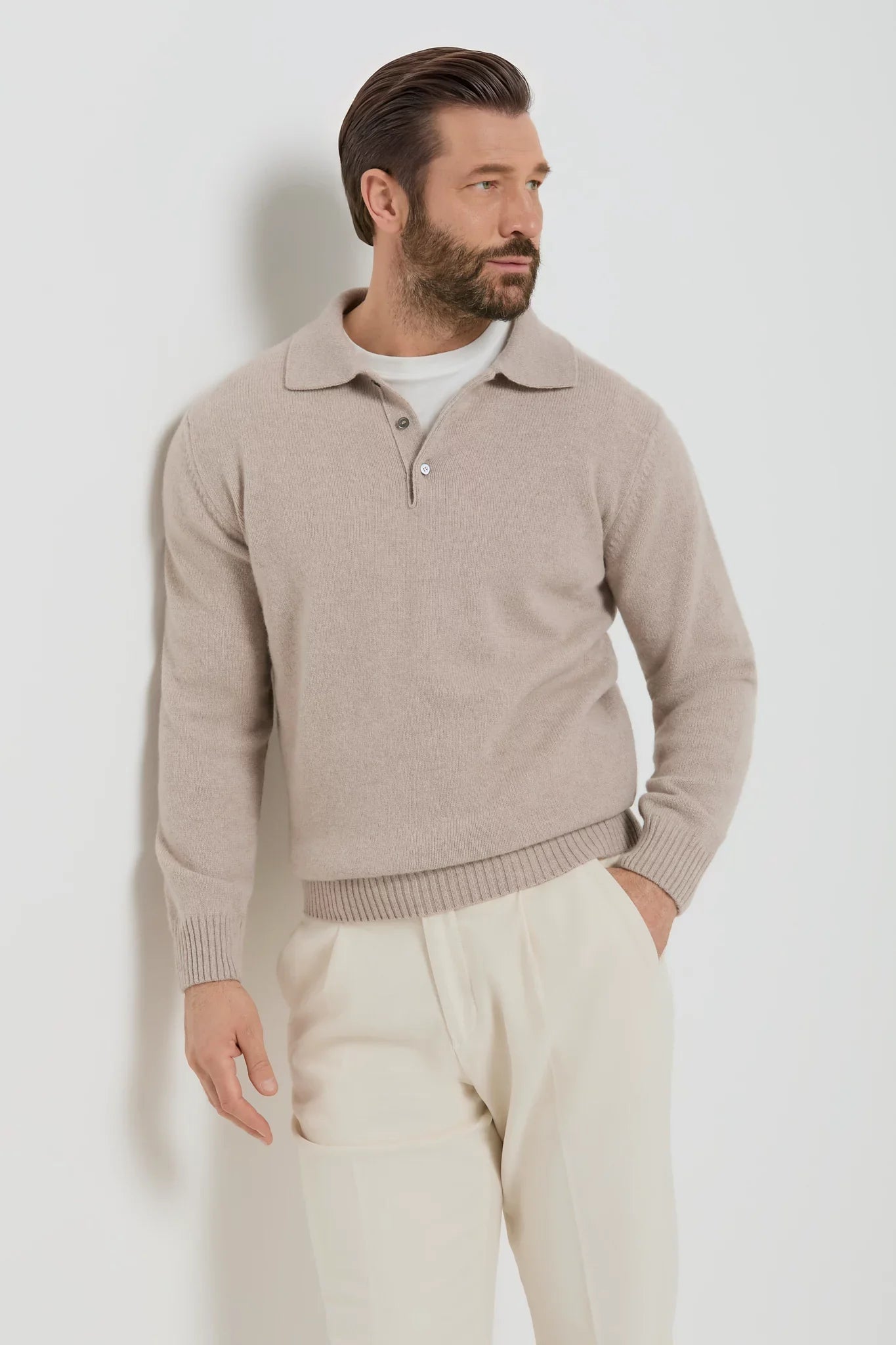 Polo de lana y cachemira en color topo - Fabricado en Italia
